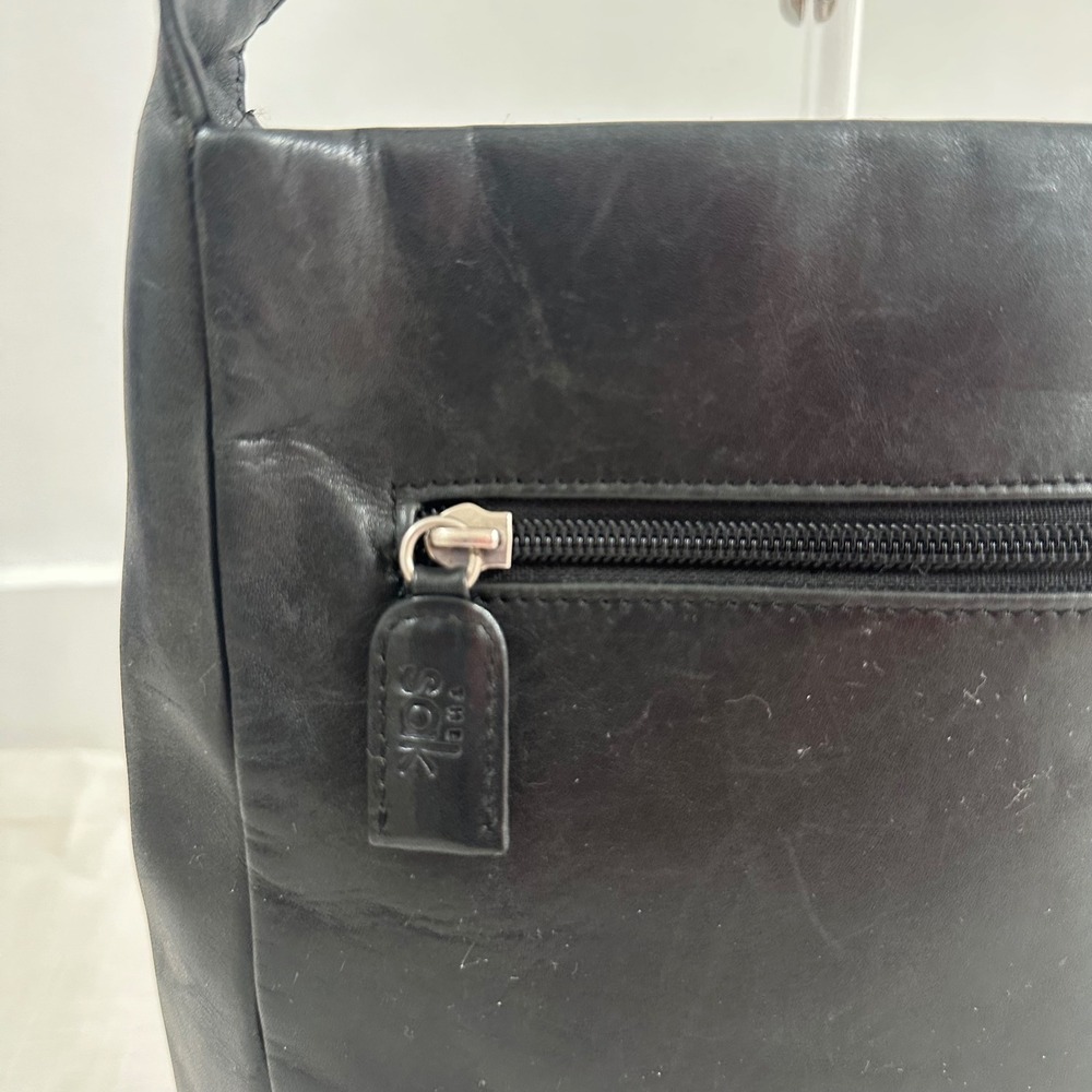 Vintage The Sak Leather Bag Early 1990s  Black  Soft Pebbled Leather Hamdbag 90s - Picture 13 of 15